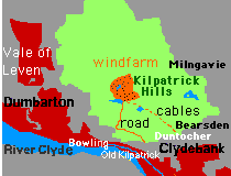 location map of Kilpatrick Hills between Dumbarton & Clydebank